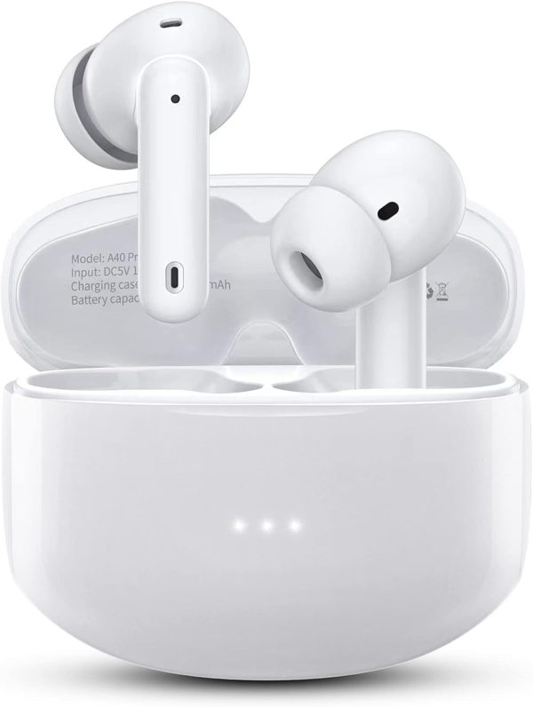 A40 Pro Wireless Earbuds, 50Hrs Playtime Bluetooth Earbuds Built in Noise Cancellation Mic with Charging Case, Bluetooth Headphones with Stereo Sound, IPX7 Waterproof Ear Buds for Phone