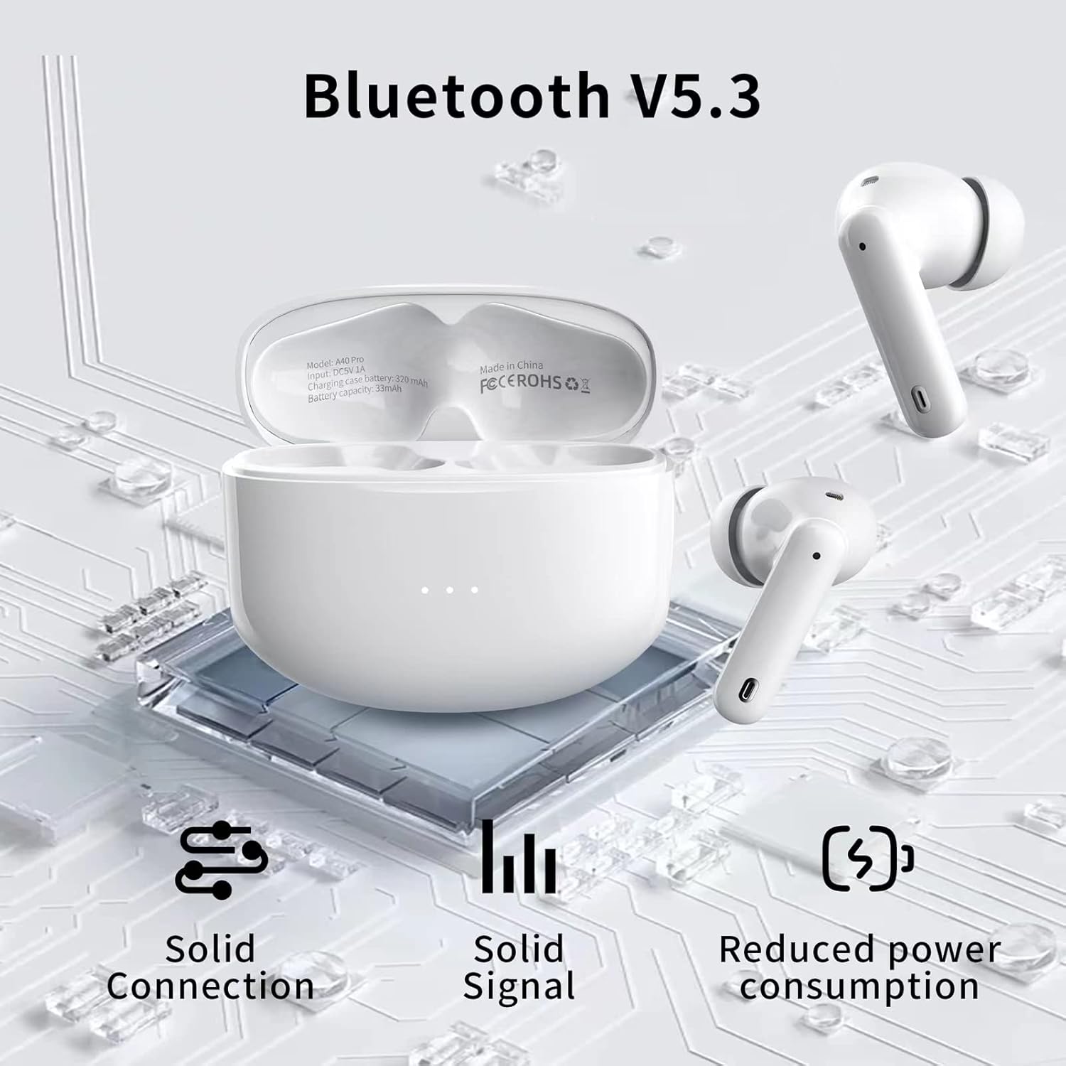 A40 Pro Wireless Earbuds, 50Hrs Playtime Bluetooth Earbuds Built in Noise Cancellation Mic with Charging Case, Bluetooth Headphones with Stereo Sound, IPX7 Waterproof Ear Buds for Phone - Image 3