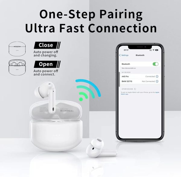 A40 Pro Wireless Earbuds, 50Hrs Playtime Bluetooth Earbuds Built in Noise Cancellation Mic with Charging Case, Bluetooth Headphones with Stereo Sound, IPX7 Waterproof Ear Buds for Phone - Image 5