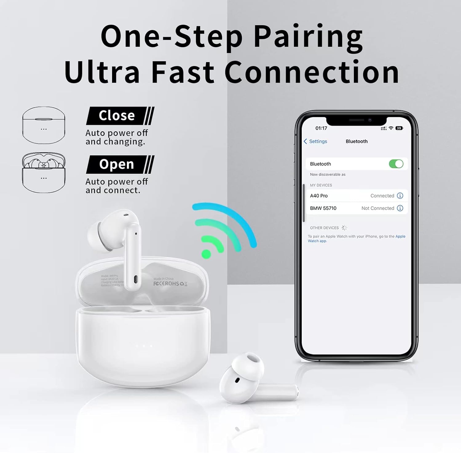 A40 Pro Wireless Earbuds, 50Hrs Playtime Bluetooth Earbuds Built in Noise Cancellation Mic with Charging Case, Bluetooth Headphones with Stereo Sound, IPX7 Waterproof Ear Buds for Phone - Image 5
