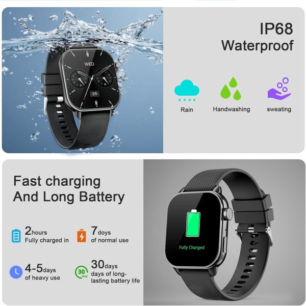 Smart Watch for Men Women(answer/make calls), 1.85'' AMOLED HD Always On Display, Smartwatch with Calories/Heart Rate/Sleep Monitor, 100+ Sports Modes Fitness Tracker, IP68 Waterproof Pedometer, Black - Image 5