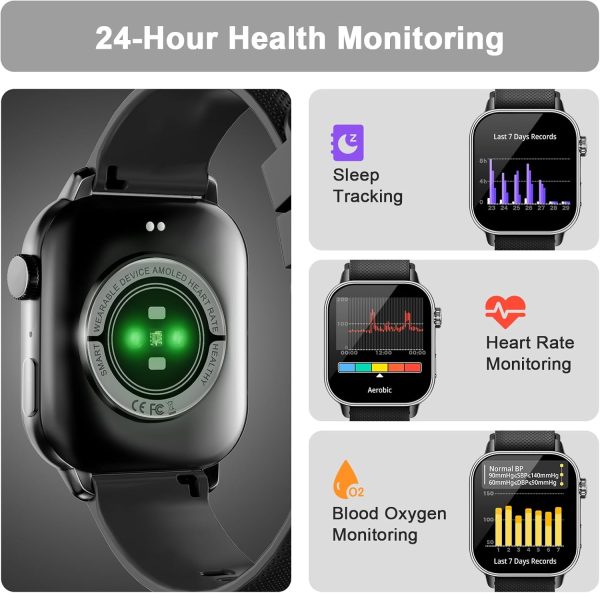 Smart Watch for Men Women(answer/make calls), 1.85'' AMOLED HD Always On Display, Smartwatch with Calories/Heart Rate/Sleep Monitor, 100+ Sports Modes Fitness Tracker, IP68 Waterproof Pedometer, Black - Image 7