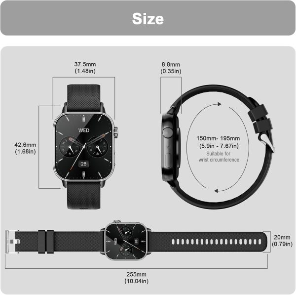 Smart Watch for Men Women(answer/make calls), 1.85'' AMOLED HD Always On Display, Smartwatch with Calories/Heart Rate/Sleep Monitor, 100+ Sports Modes Fitness Tracker, IP68 Waterproof Pedometer, Black - Image 9