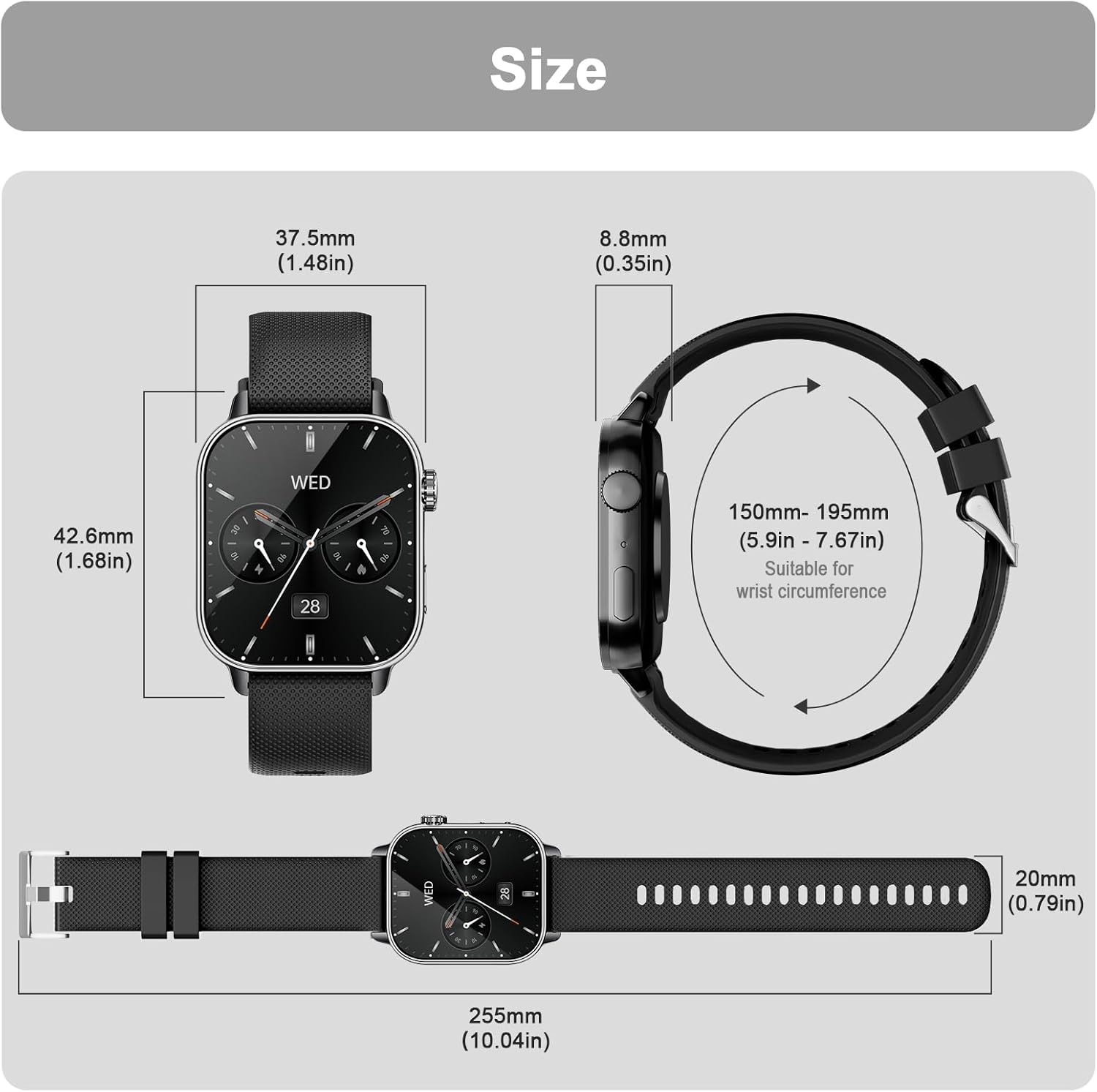 Smart Watch for Men Women(answer/make calls), 1.85'' AMOLED HD Always On Display, Smartwatch with Calories/Heart Rate/Sleep Monitor, 100+ Sports Modes Fitness Tracker, IP68 Waterproof Pedometer, Black - Image 9